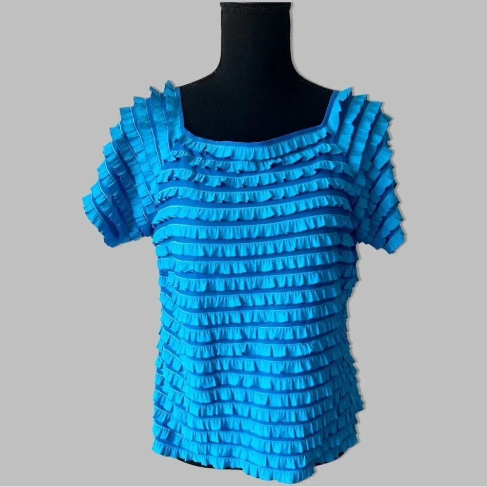 Bellissima Square Neck Stretch Cha Cha Tiered Short Sleeve Top Made in Canada